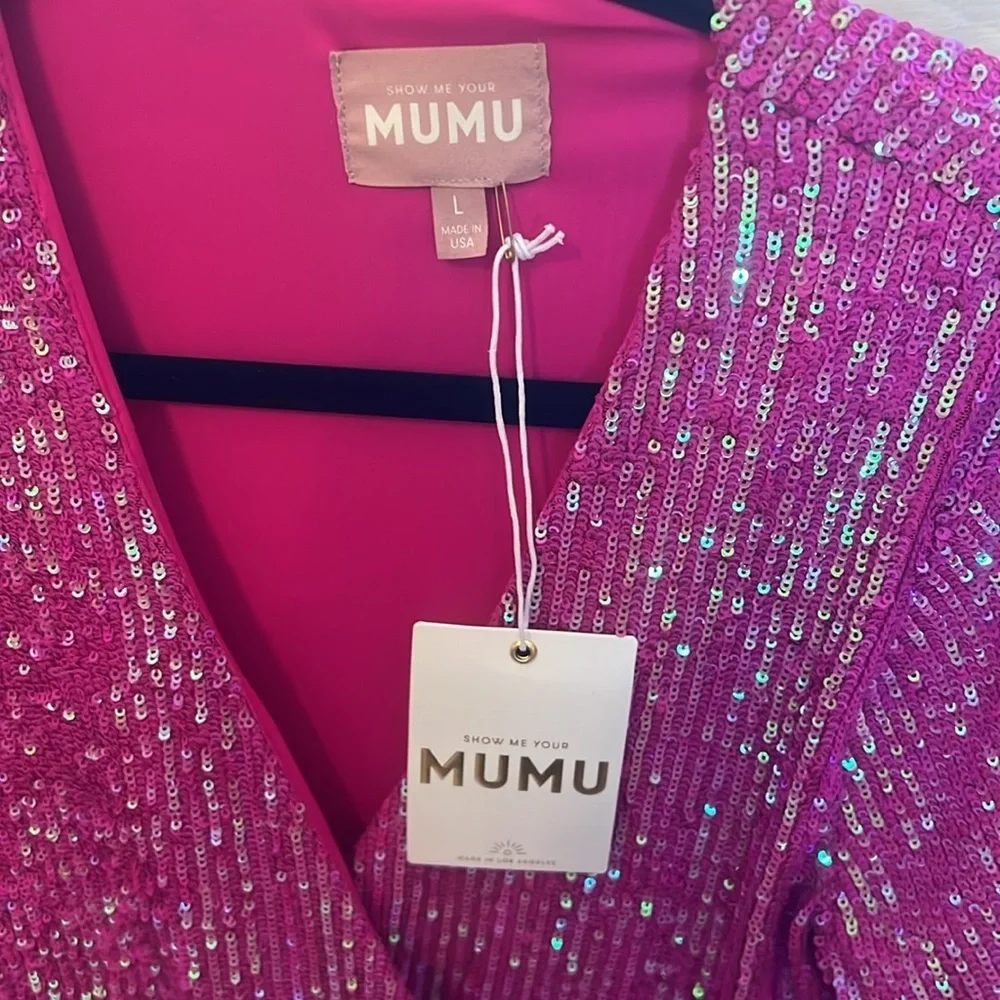 Show Me Your MuMu Party Hop Sparkling Hot Pink Sequin Party Mini Dress Barbie Lg - Picture 5 of 7